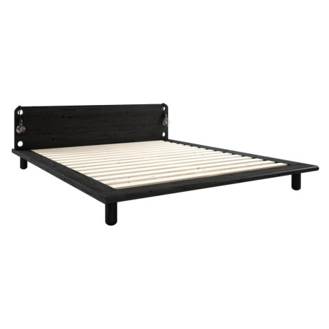 Čierna dvojlôžková posteľ z borovicového dreva s roštom 140x200 cm