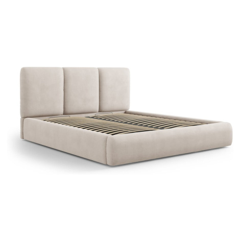 Béžová čalúnená dvojlôžková posteľ s úložným priestorom s roštom 180x200 cm Brody – Mazzini Beds Mazzini Sofas
