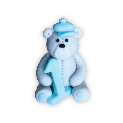 Cukrová figúrka medvedíka s číslom 1 modrá 6cm - Dekor Pol - Dekor Pol