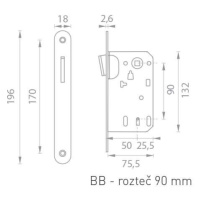 TI - Magnetický zámok 2867 BB BS 90 CIM - čierna matná (153) BB otvor pre kľúč 90 mm