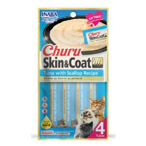 Inaba Churu Skin & Coat cat maškrta pre mačky Tuniak s hrebenatkou 4tuby 56g