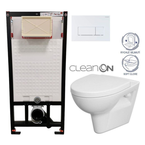 DEANTE Podstavný rám, pre závesné WC misy + SLIM tlačidlo bílé  + WC CERSANIT CLEANON PARVA + SE