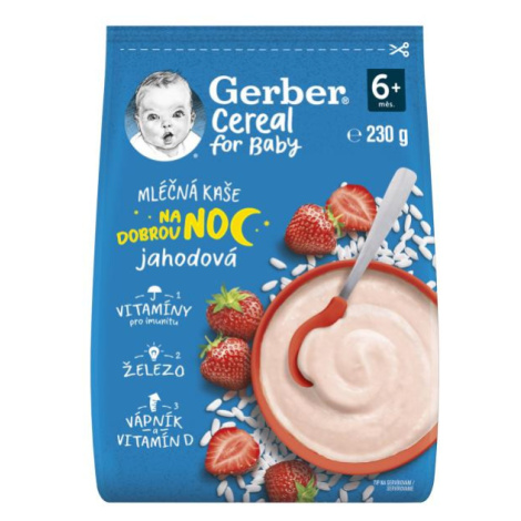 GERBER Kaša mliečna cereal jahodová Dobrú noc 230 g