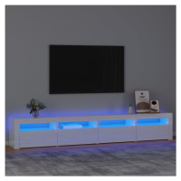 vidaXL TV skrinka s LED svetlami lesklá biela 240x35x40 cm