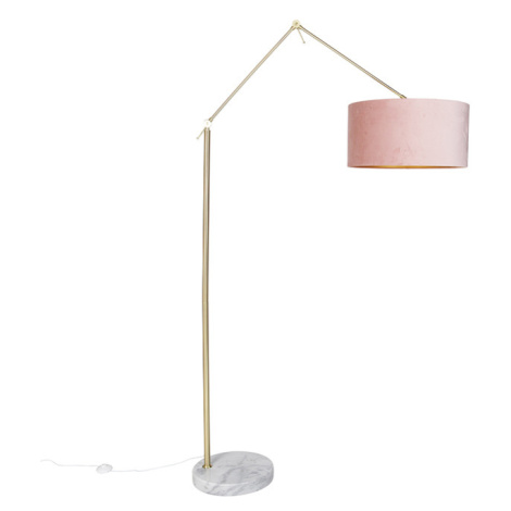 Moderná stojaca lampa zlaté zamatové tienidlo ružová 50 cm - Redaktor QAZQA