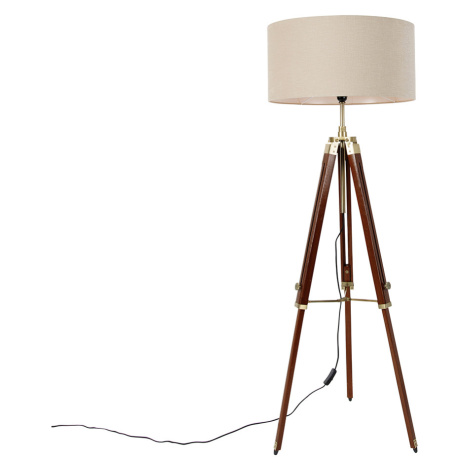 Stojacia lampa mosadzná s tienidlom svetlohnedá 50 cm statív - Cortin QAZQA
