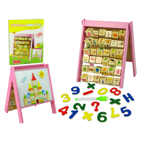 mamido  Drevená vzdelávacia tabuľa 2v1 Magnety bloky písmená obrázky abeceda