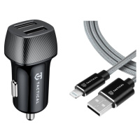 Tactical Field Plug Dual 12W + Tactical Fast Rope Aramid USB-A/Lightning MFi 0.3m, šedý
