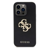 Plastové puzdro Guess na Apple iPhone 15 GUHCP15SPSP4LGK Leather Perforated 4G Glitter Logo čier