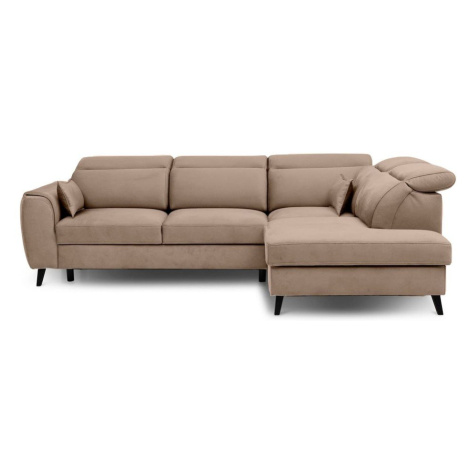 Svetlohnedá zamatová rozkladacia/s úložným priestorom rohová pohovka (pravý roh/do L) Noble – EL ELTAP