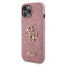 Guess PU Fixed Glitter 4G Metal Logo Zadný Kryt pre iPhone 12/12 Pro Pink