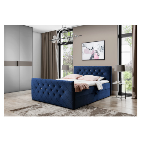 Expedo Čalúnená posteľ boxspring MATRAGI + topper, 180x200, riviera 81 (granatowy)