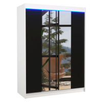 Expedo Posuvná skriňa so zrkadlom FOREVER, 150x200x58, biela/čierna + LED