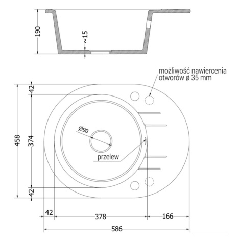 Mexen Kevin, granitový drez 586x458x190 mm, 1-komorový a drezová batéria Savita, biela, 6517-20-