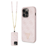 Guess PU 4G Strass Triangle Metal Logo Zadný Kryt + Crossbody Popruh pre iPhone 15 Pro Max Pink