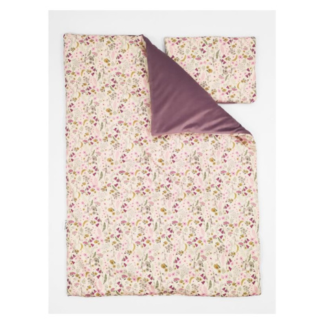 Saténovo-zamatová detská posteľná sada s motívom retro kvetín - ružová