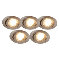 Sada 5 ks moderných oceľových zapustených bodových svietidiel vrátane LED 3-stupňovo stmievateľn