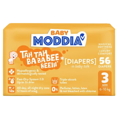 MODDIA BABY Jednorazové plienky 3 Midi (6–10 kg), 56 ks