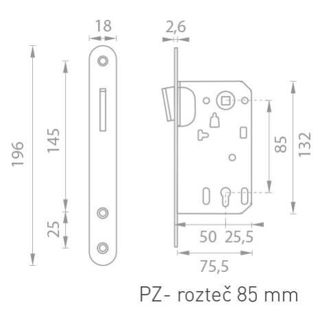 TI - Magnetický zámok 2869 WC BS 90 CIM - čierna matná (153) WC kľúč 90 mm