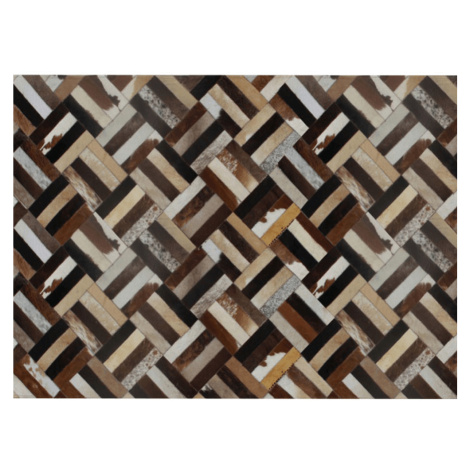 Luxusný kožený koberec, hnedá/čierna/béžová, patchwork, 170x240 , KOŽA TYP 2 Tempo Kondela
