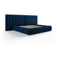 Tmavomodrá čalúnená dvojlôžková posteľ s úložným priestorom a roštom 180x200 cm Gina – Milo Casa