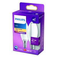 Philips LED sviečka B35 E14 4,3W 2700K opálová 2ks