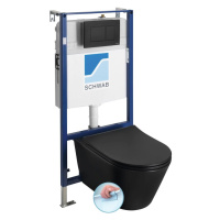 SAPHO - Závesné WC AVVA Rimless s podomietkovou nádržkou a tlačidlom Schwab, čierna mat 100314-1