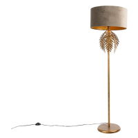 Vintage stojaca lampa zlatá so zamatovým odtieňom taupe 50 cm - Botanica