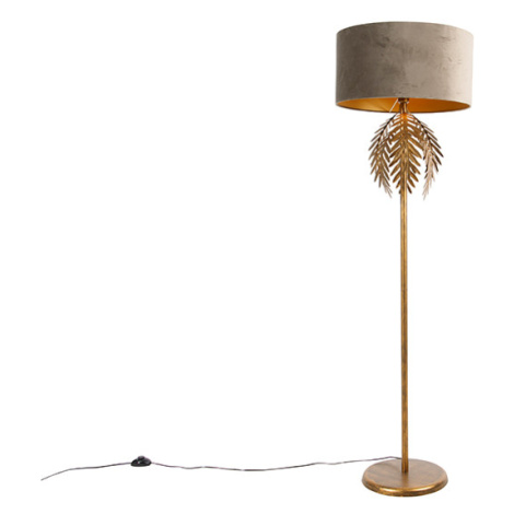 Vintage stojaca lampa zlatá so zamatovým odtieňom taupe 50 cm - Botanica QAZQA