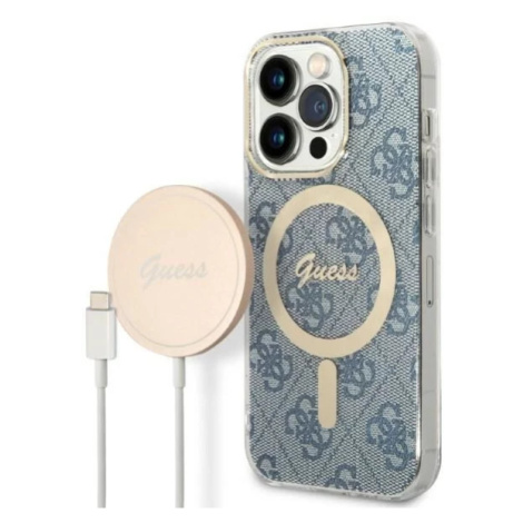 Kryt Guess Case + Charger Set iPhone 14 Pro Max 6,7" blue hard case 4G Print MagSafe (GUBPP14XH4