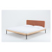 Hnedá/prírodná čalúnená dvojlôžková posteľ z dubového dreva s roštom 160x200 cm Fina - Gazzda