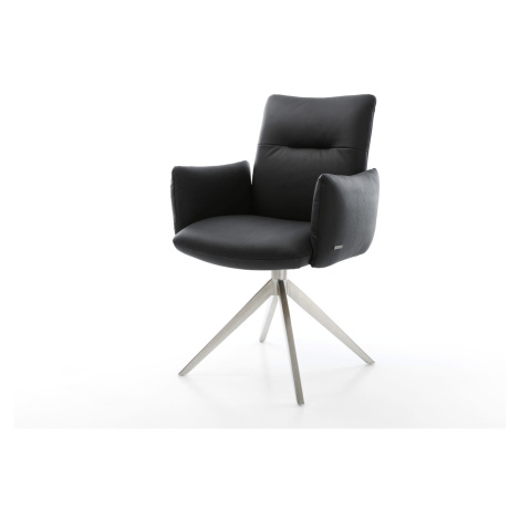 DELIFE Otočná jedálenská stolička Jova-Flex s opierkami pravá koža čierna krížová podstava širok