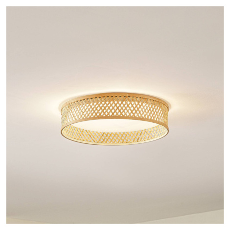 Lindby LED stropné svietidlo Eilif, bambus, biela, Ø 40 cm