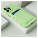 Apple iPhone 15 Pro, Silikónové puzdro s držiakom kariet, Slot na karty Wooze, svetlozelené
