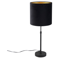 Stolová lampa čierna s velúrovým odtieňom čierna so zlatom 25 cm - Parte