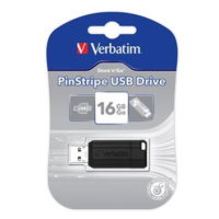 Verbatim USB flash disk, USB 2.0, 16GB, PinStripe, Store N Go, černý, 49063, USB A, s výsuvným k