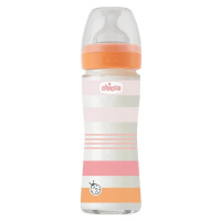 Chicco fľaša dojčenská sklo Well being silikón dievča oranžová 240 ml