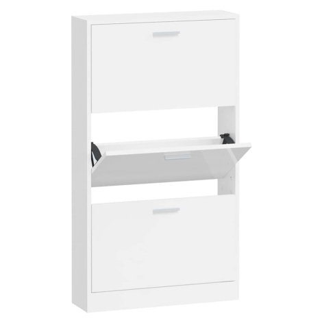 vidaXL Botník biela, vysoký lesk 59x17x108 cm spracované drevo