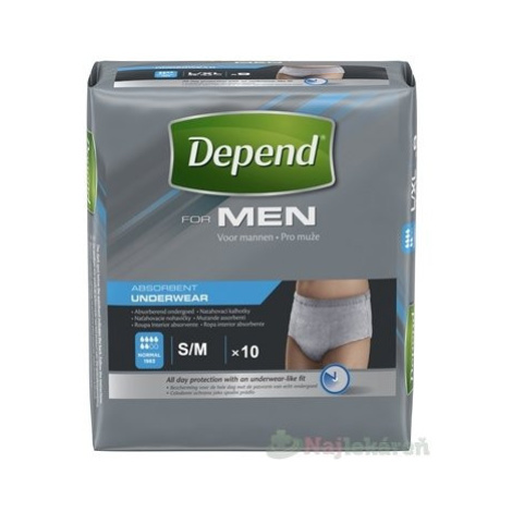 DEPEND NORMAL S/M pre mužov naťahovacie nohavičky savosť 1000ml, obv.bokov 70-105cm 10ks