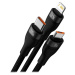 Baseus Kábel 3v1 USB-A na USB-C, Lightning, MicroUSB 18W 1.2m, Čierny