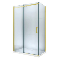 MEXEN/S - Omega sprchovací kút posuvný 140x100, sklo transparent, zlatá + vanička 825-140-100-50