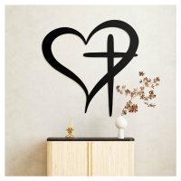 Drevený obraz na stenu - Srdce a kríž, Čierna