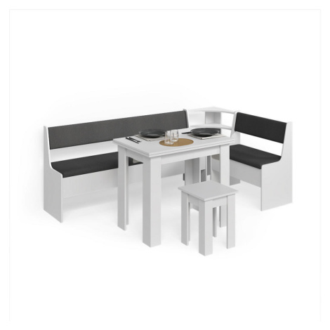 Livinity® ROHOVÁ LAVICOVÁ SKUPINA Tiberio biely 210 x 120 cm so stolom