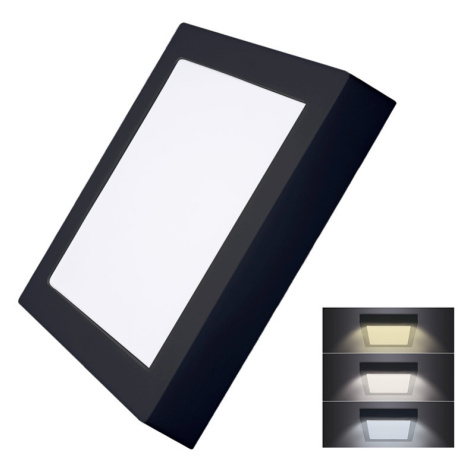 Solight LED mini panel CCT, prisazený, 18W, 1530lm, 3000K, 4000K, 6000K, štvorcový, čierna