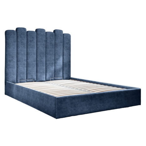 Modrá čalúnená dvojlôžková posteľ s úložným priestorom s roštom 160x200 cm Dreamy Aurora – Miufo Miuform