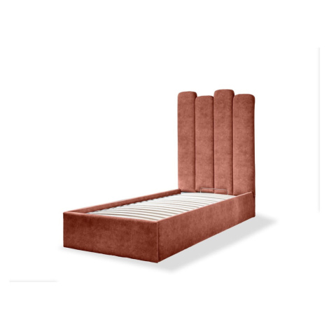 Čalúnená jednolôžková posteľ s úložným priestorom s roštom 90x200 cm v tehlovej farbe Dreamy Aur Miuform