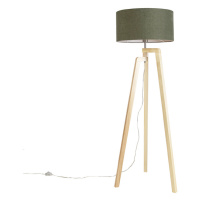 Stojatá lampa statívové drevo s tienidlom 50 cm zelené - Puros