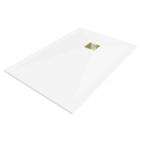 MEXEN/S - Stone+ štvorcová sprchová vanička 140 x 100, biela, mriežka zlatá 44101014-G