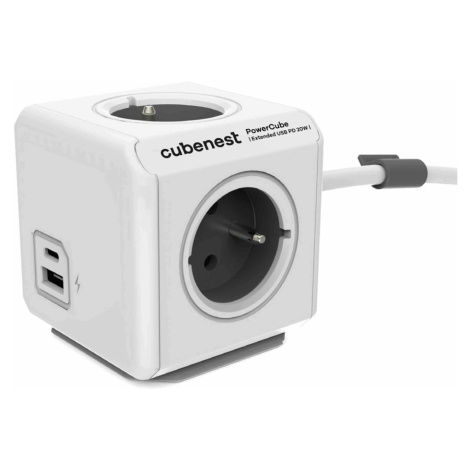 Cubenest Rozbočovač PowerCube Extended USB PD 20W, 4x zásuvka + USB A+C, sivá Allocacoc
