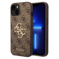 Guess PU 4G Metal Logo Zadný Kryt pre iPhone 15 Brown